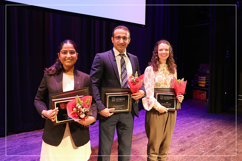photo of the 2025 UGA 3MT winners: Anshul, Asghar Sedaghat, Hadley Copeland