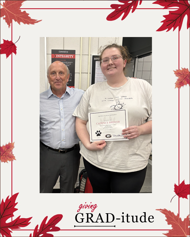 Giving GRAD-itude: Dr. Dave Muia and Cadence Brewer