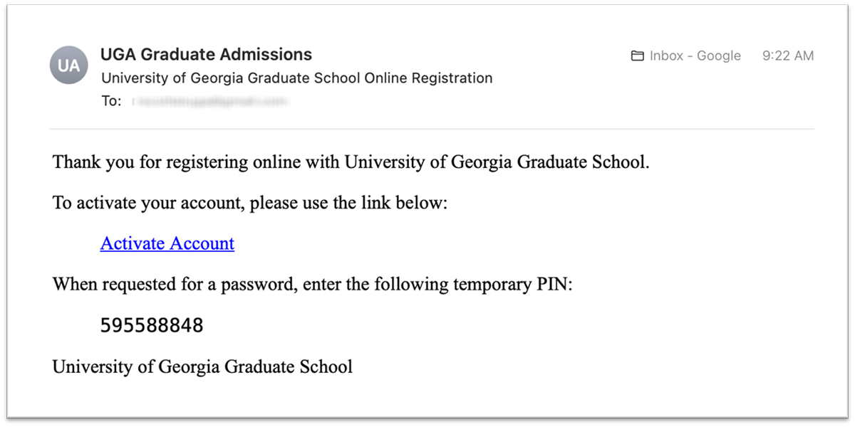 Screenshot of the email message that provides the new user with their temporary PIN.