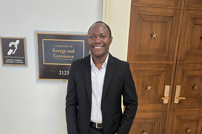 Ben Enyetornye outside the door for the Committee on Energy and Commerce at the U.S. Capitol